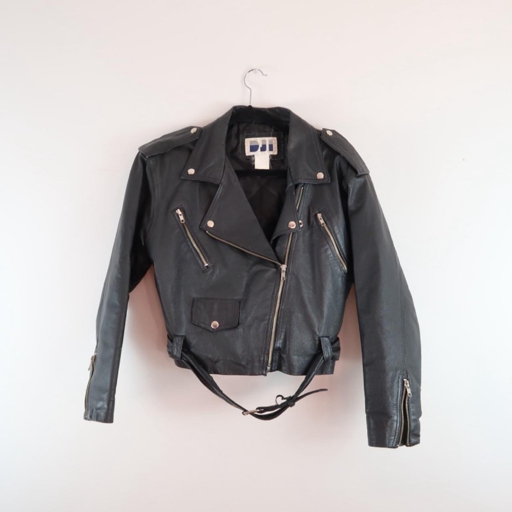 y2k harley davidson black leather jacket eagle graphic cropped moto 2000s - Picture 2 of 7